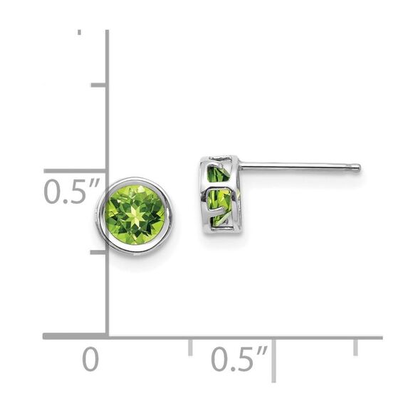 Kazi Luxury 14k White Gold 5mm Bezel Peridot Stud Earrings